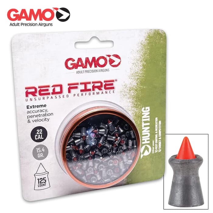 Gamo Red Fire Pellets - .22 Caliber, 15.4 Grains, Lead Construction, Hard Polymer Tip, Diamond-Shaped, 125 Count