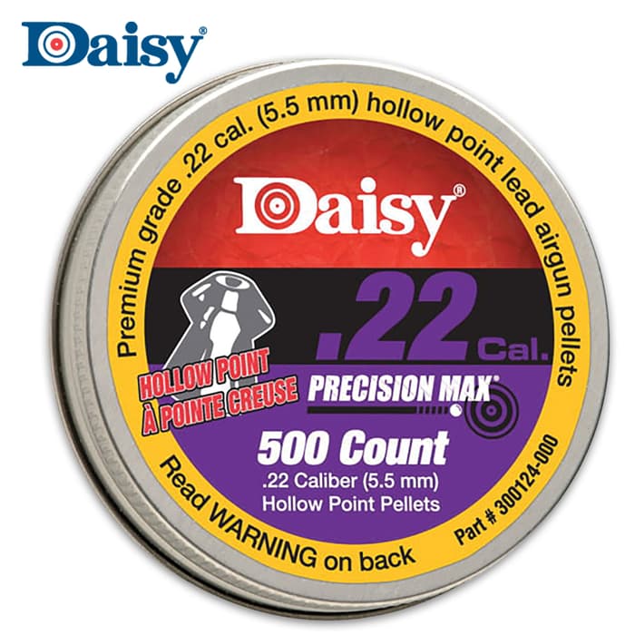 Daisy .22 caliber PrecisionMax Hollow-Point Pellets provide perfect expansion upon impact for plinking and pest control