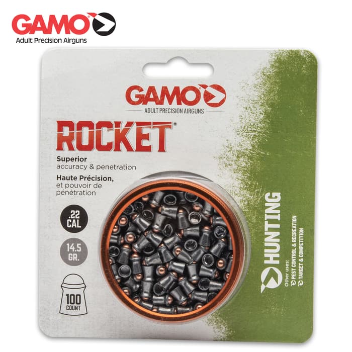 Gamo Rocket .22 Caliber Pellets - Performance Lead Construction, Hardened Steel Tip, 100-Count
