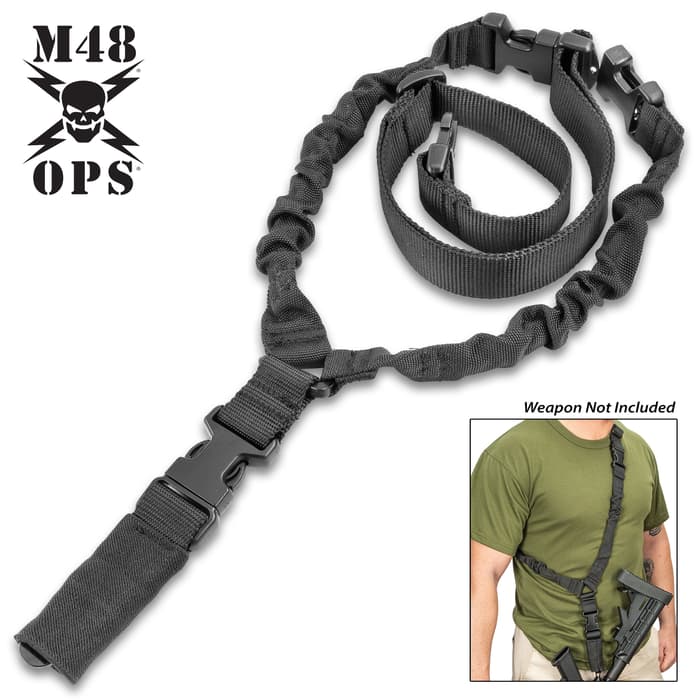 M48 Tactical Gun Sling - Nylon Webbing And Elastic Bungee, ABS Quick-Release Buckles, Metal Clip, Adjustable To Fit