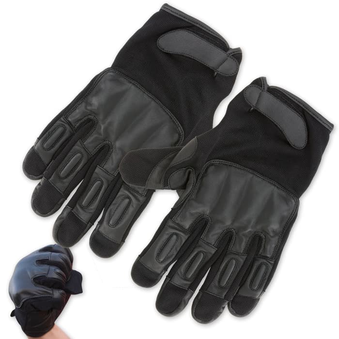 Police Force SAP Leather Gloves Self Defense Bikers Motorcycle XL 