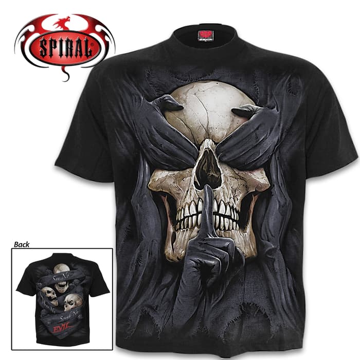 See No Evil Black Short-Sleeved T-Shirt - Top Quality Cotton Jersey Material, Azo-Free Reactive Dyes, Original Artwork