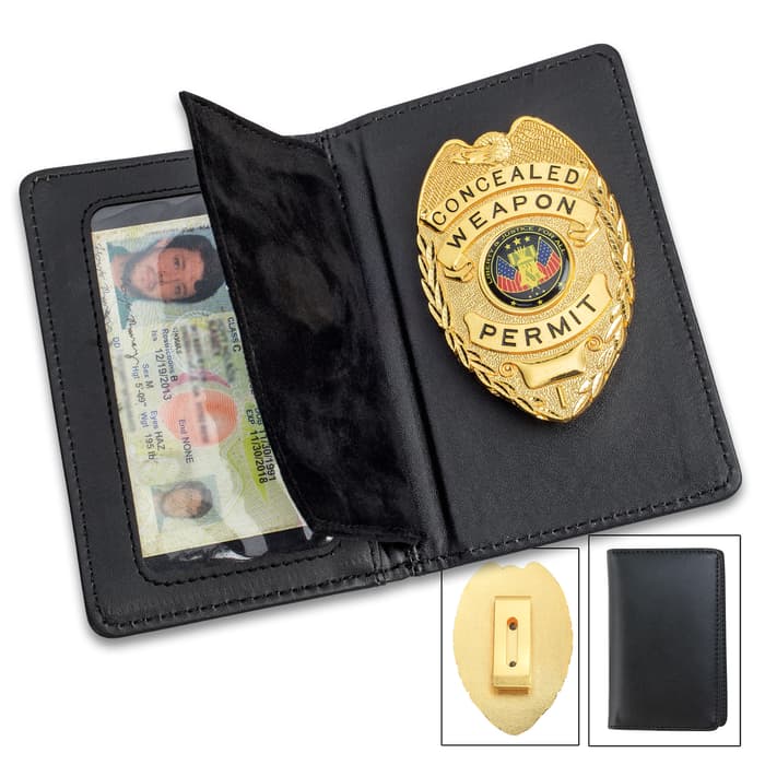 Concealed Weapon Permit Badge with Leather Case