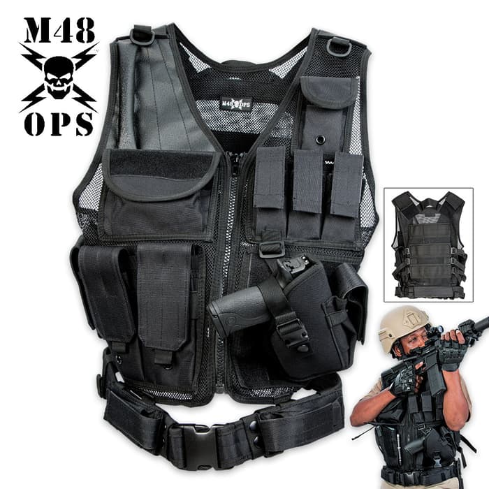 Valken Tactical Cross Draw Vest with Magazine and Pistol Holster Hydration Pack Ready with Belt