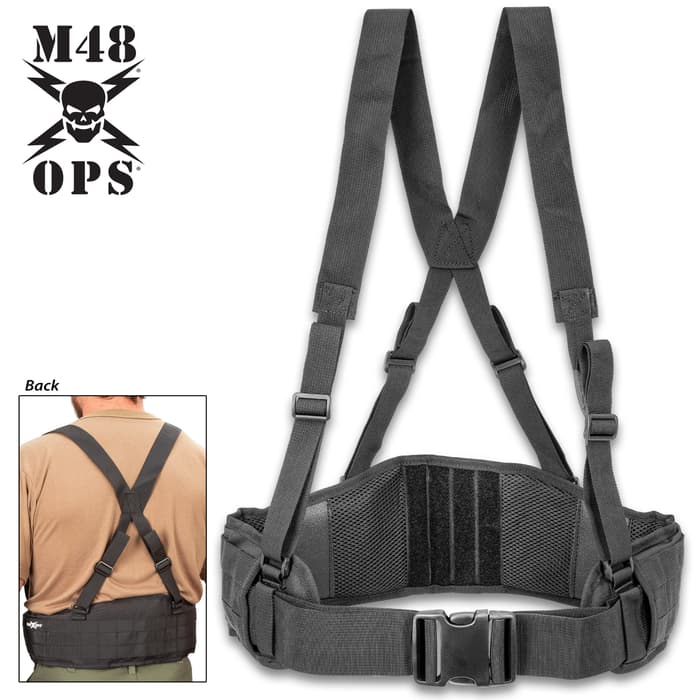 M48 Tactical Waist Belt With Shoulder Straps - Polyester And Nylon Webbing Construction, Adjustable, MOLLE, Quick Release Buckle