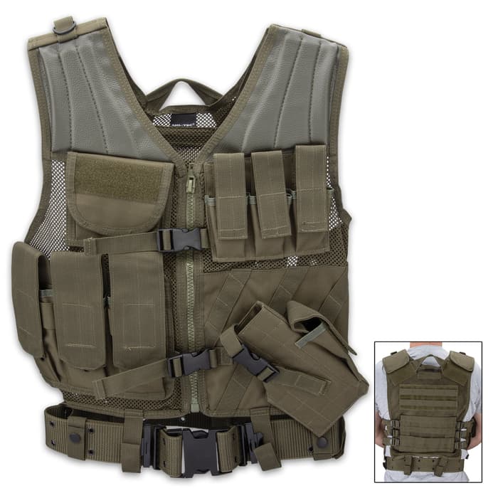 The adjustable combat vest is specifically made to carry regular rifle ammunition, a pistol and extra pistol ammunition