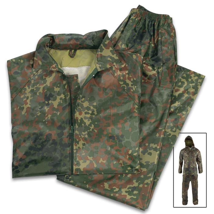 Ideal for all outdoor pursuits like hiking and hunting, the Mil-Tec Flecktarn Camo Wet Weather Suit is lightweight and comfortable