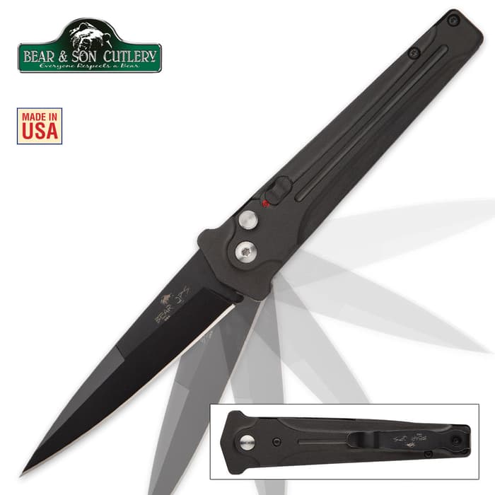 Bear Bold Action Black Automatic Stiletto Knife