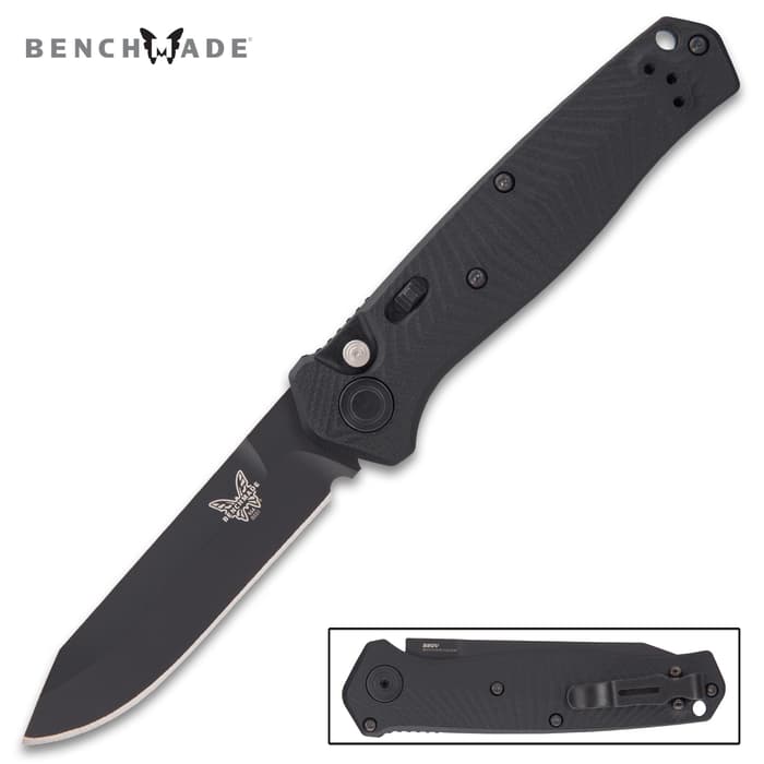Benchmade Mediator Automatic Knife - CPM-S90V Steel Blade, Push Button, G10 Handle, Reversible Pocket Clip - Length 7 3/4”