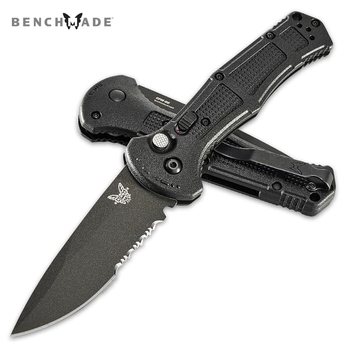 Benchmade Claymore Pocket Knife - CPM-D2 Steel Blade, Push-Button Opening, Grivory Handle, Pocket Clip - Closed 5”