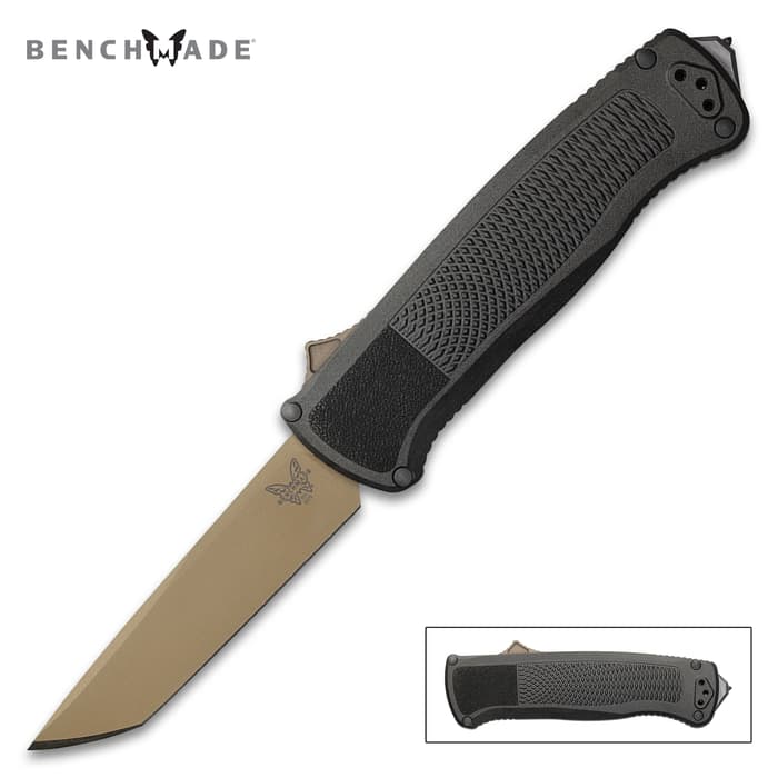 The Benchmade Shootout is a light OTF automatic knife.