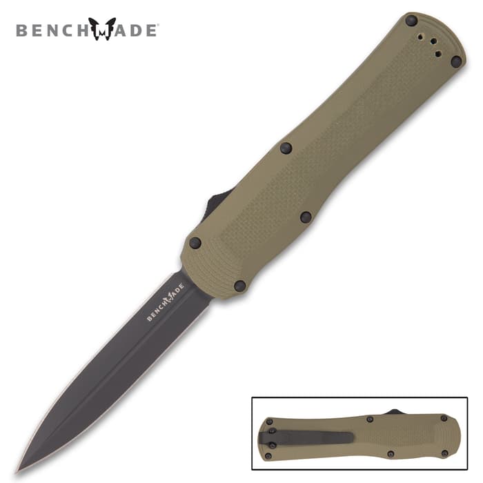 Benchmade Autocrat Olive Drab OTF Knife - CPM-S30V Steel Blade, G10 Handle, MOLLE Compatible Pocket Clip - Length 8 3/4”