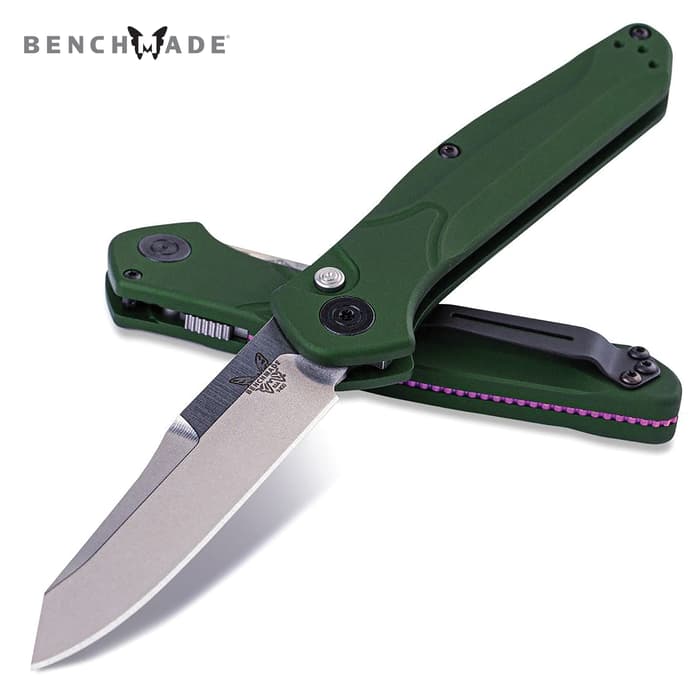 The Benchmade Osborne is a push-button automatic knife.