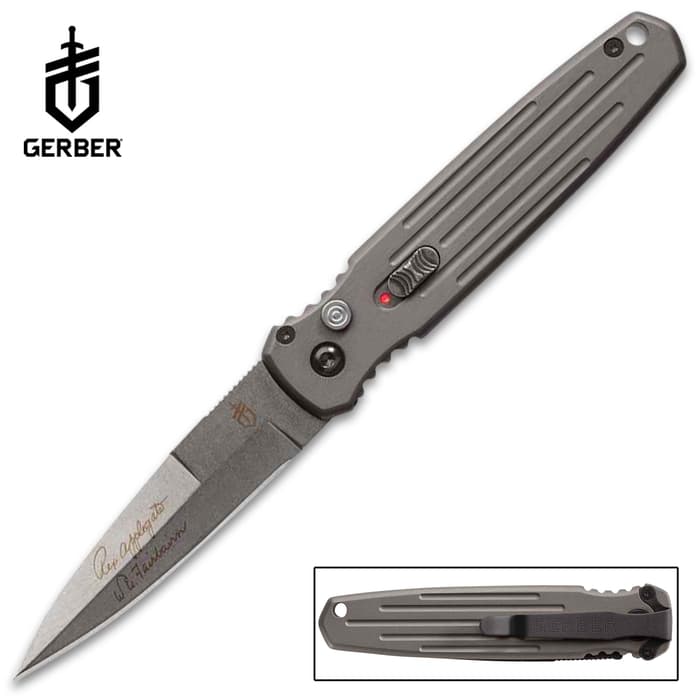 Gerber Grey Covert Automatic Tactical Pocket Knife - CPM S30V Stainless Steel Blade, Anodized Aluminum Handle - Length 8 7/10”