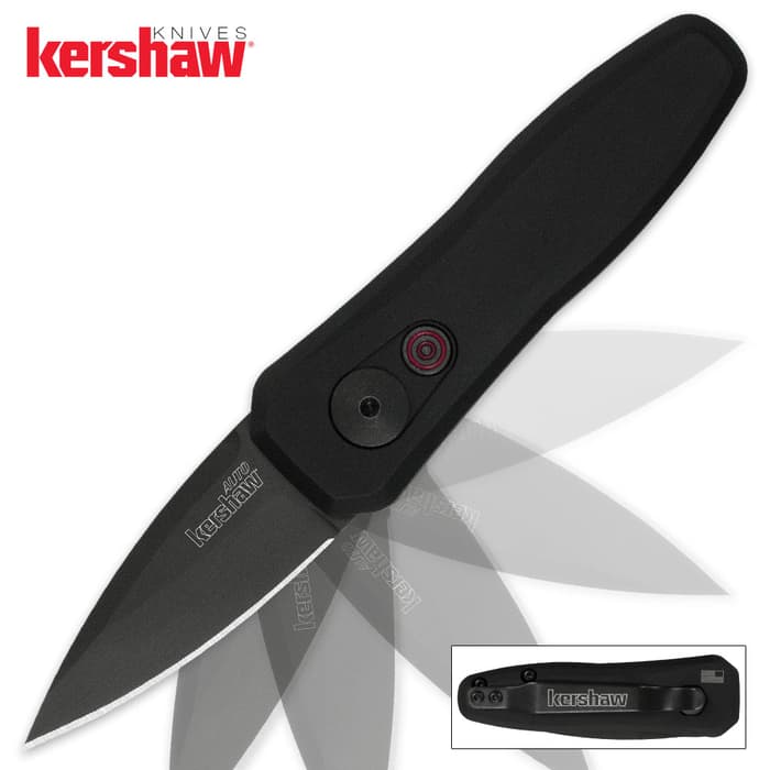 Kershaw Launch 4 DLC Coated Auto Pocket Knife has a 2” CPM154 steel blade and anodized aluminum handle.