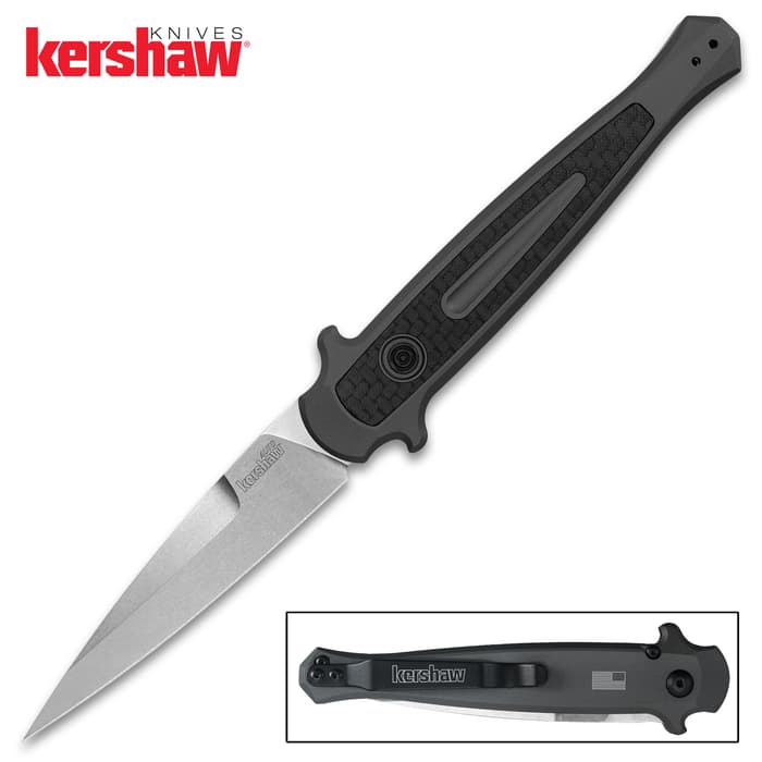 Kershaw Launch 8 Automatic Stiletto Pocket Knife - CPM Steel Blade, Aluminum Handle, Push Button - Length 8 1/4”