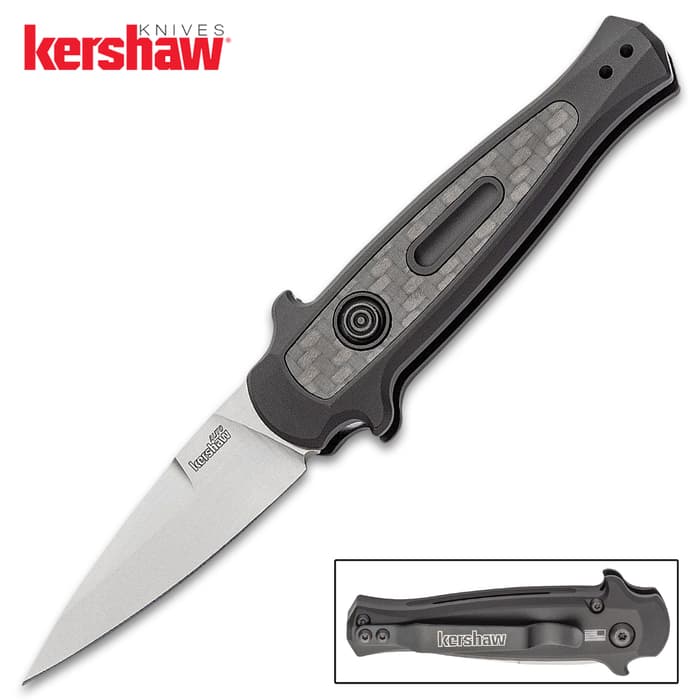 Kershaw Launch 12 Mini Stiletto Knife - Automatic Opening, CPM 154 Steel Blade, 6061-T6 Aluminum Handle - Closed 3 7/10”