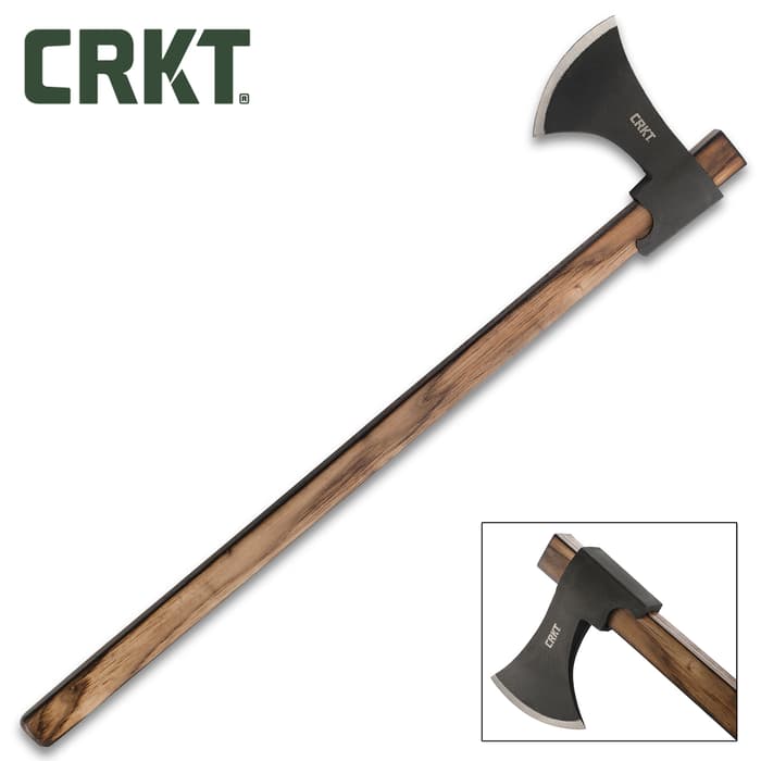 CRKT Cimbri Camp And Tactical Axe - Forged 1055 Carbon Steel Head, Corrosion-Resistant, Tennessee Hickory Handle - Length 25 3/4”