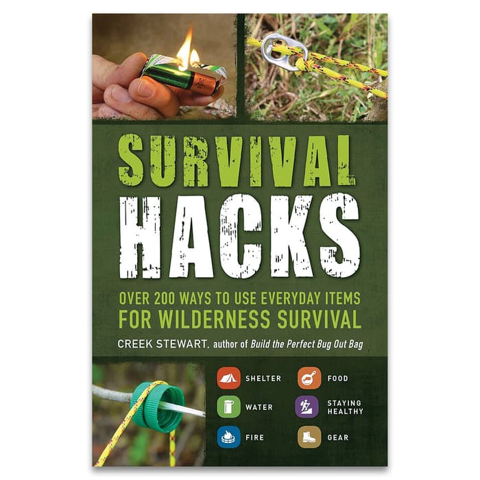 Wilderness Survival Hacks Book - Using Everyday Items, Step-By-Step Instructions, 256 Pages