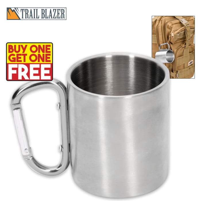 TargetEvo Carabiner Mug Stainless Steel Drinking Cup for Camping Hiking Backpacking 280 ml/9.5 oz 