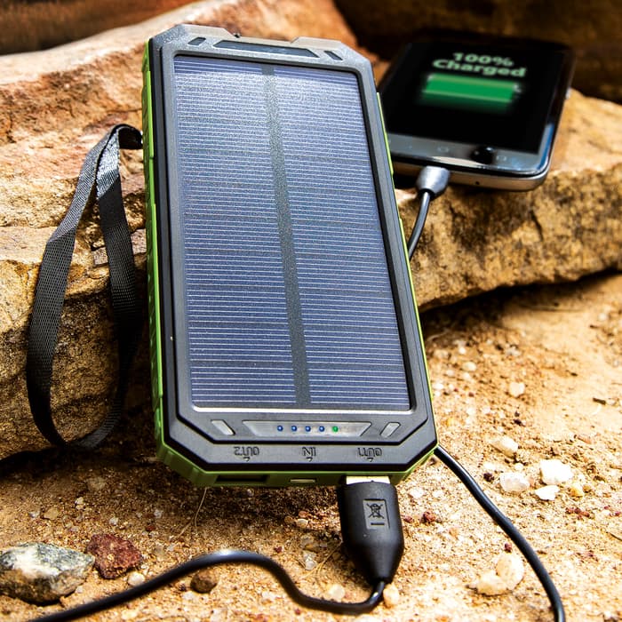 10,000 MAH Solar Charger And Power Bank With Flashlight - High Compatibility With Devices, SOS Mode, Li-Ion Polymer Battery, Water-Resistant, Shock-Proof