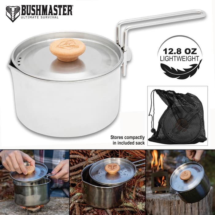 Different views of the Bushmaster Ultimate Survival Camp Kettle Pot