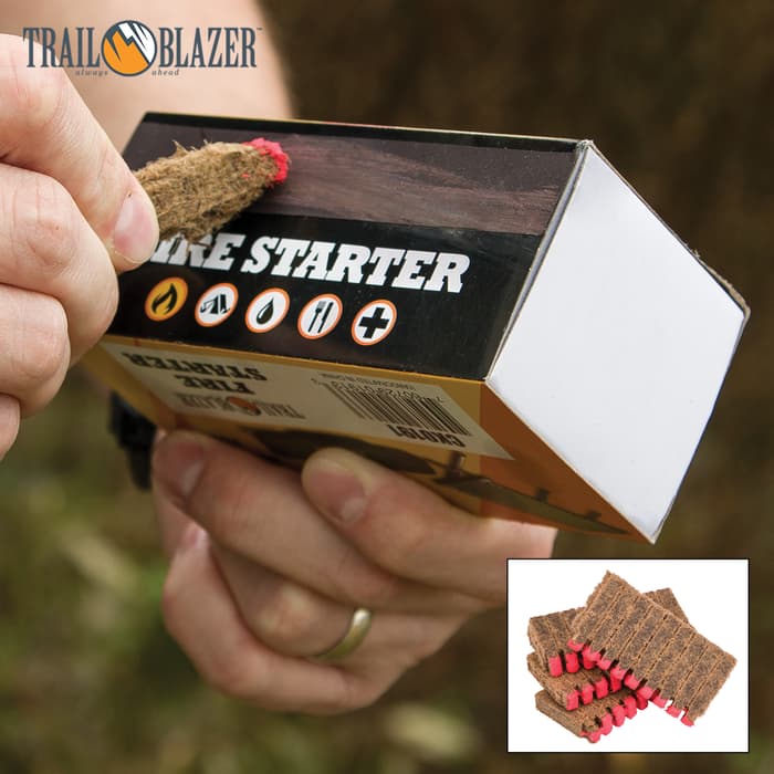 Trailblazer Fire Starter Sticks with Match Heads, 40-Pack - Striker Strip Box, Lights Like Match, Replaces Kindling, Natural, Safe