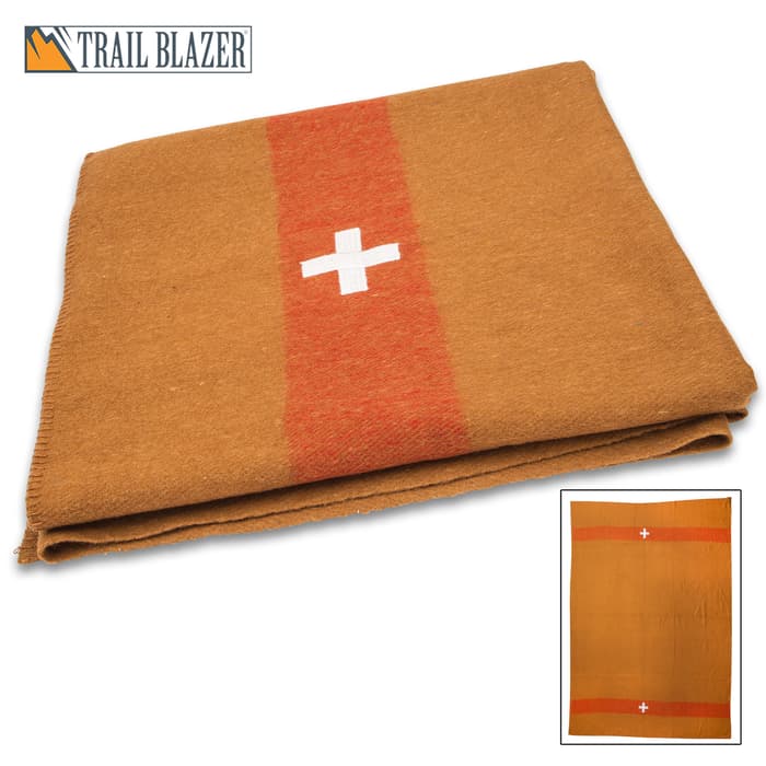 Trailblazer Swiss Army Wool Blanket - 80% Wool Construction, Stitched Edges, Retains Insulation When Wet, Dimensions 64”x 84”