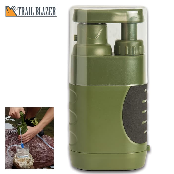 Trailblazer Pump Water Filter With Carry Bag - Coconut Shell Activated Carbon Rod, Activated Carbon Fiber, Hollow Fiber UF Membrane