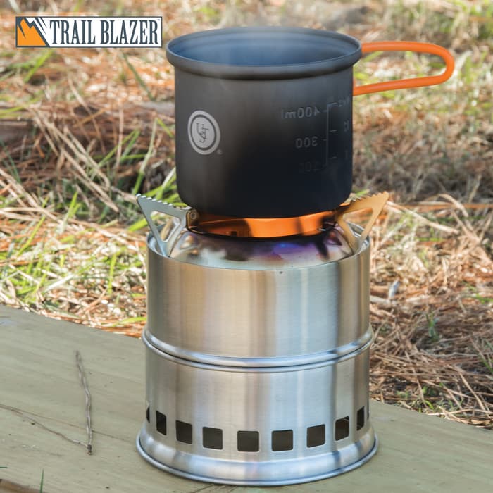 Trailblazer Wood Burning Stove With Bag - Stainless Steel Construction, Compact, Stable Cooking Surface, Environmentally Safe