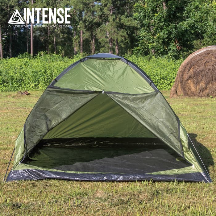 Intense Four-Person OD Dome Tent - 180T Polyester Construction, PA Coating, Fiberglass Poles, Polyethylene Groundsheet