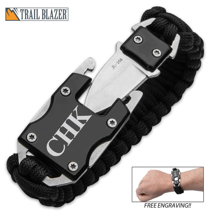 Trailblazer Hidden Knife Paracord Bracelet - Stainless Steel Blade, ABS And Stainless Steel Buckle - Length 8 1/2”
