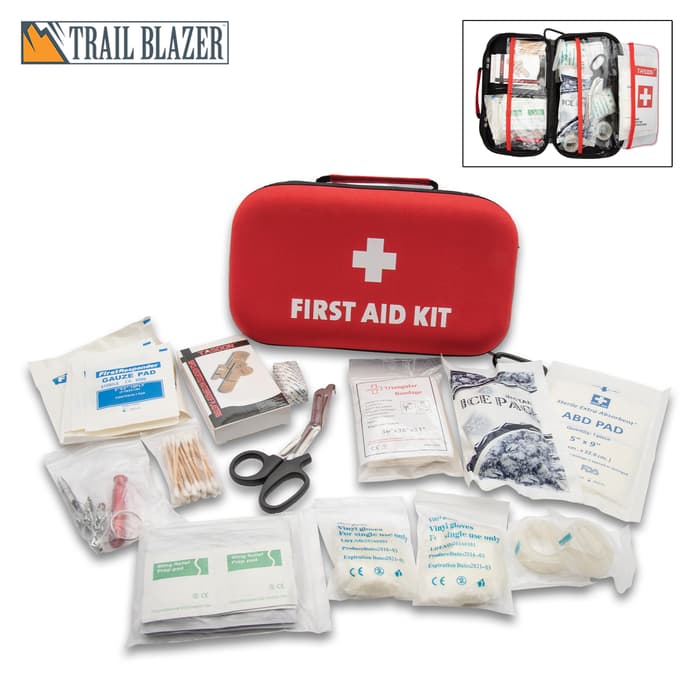 Outdoor Adventure First Aid Kit - Assortment Of Basic Supplies, 143 Pieces, Zippered Nylon Hard Case, Fold-Out Design, Carabiner