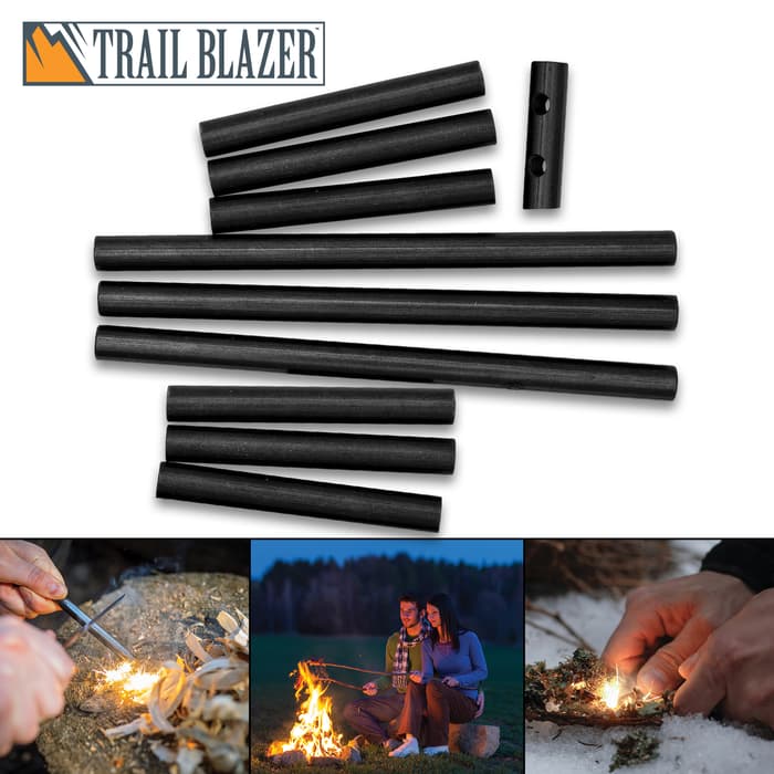 The Trailblazer 10-Piece Fire Starter Rods Set contains high-quality ferrocerium rods in a variety of sizes