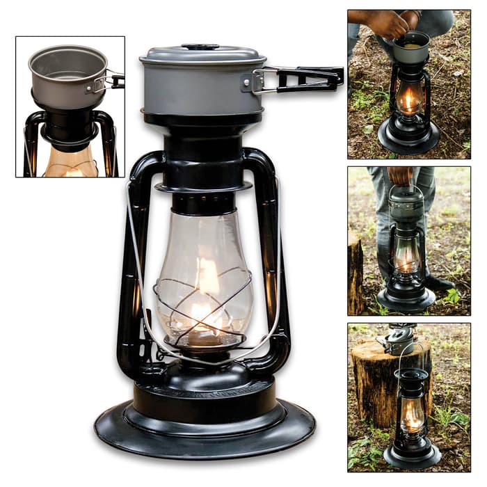 Rayo Emergency Lantern Heater Cooker - Powder-Coated, Wide Base, Hanging Handle, Includes Removable Cooking Utensil