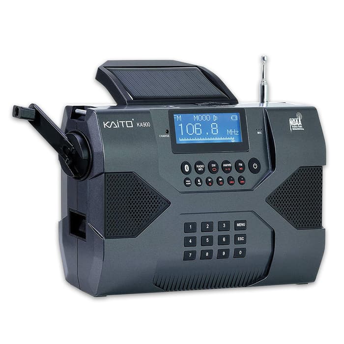 Kaito Voyager Max Digital Weather Radio - Solar, Dynamo Crank, NOAA, Stereo Radio Receiver With Bluetooth, Phone Charger