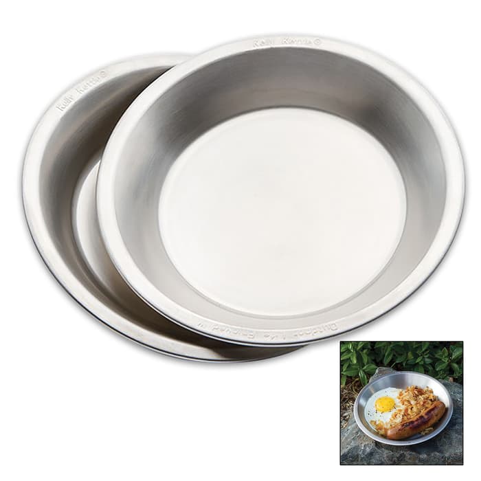 Kelly Kettle Two-Pack Camp Plates - Food-Grade Stainless Steel, Ultra-Light, Stackable, Dishwasher Safe, Can Be Cooked In