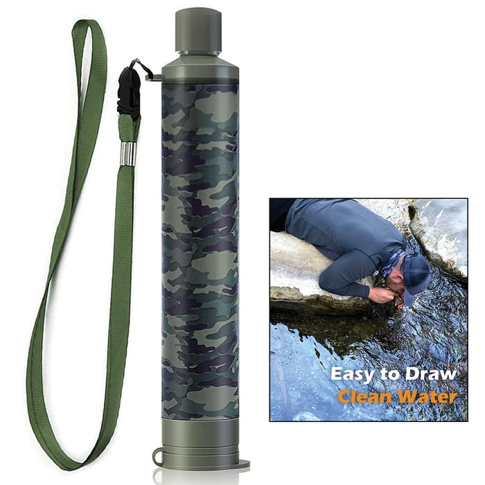The Membrane Solutions Camo Personal Water Filter Straw is a necessity for your tactical and combat survival gear