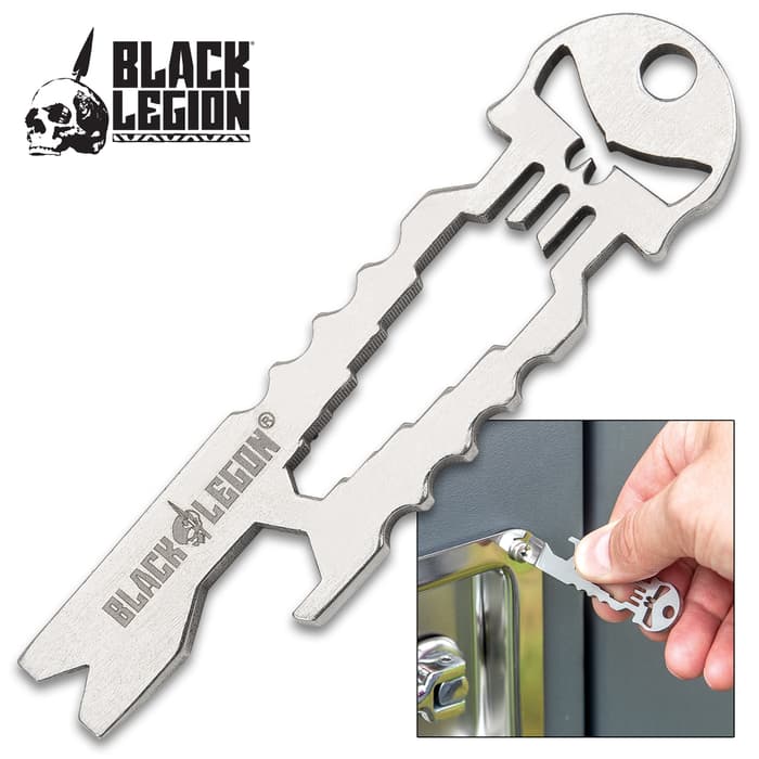 Black Legion Punisher Mini Tool - Stainless Steel, Lightweight, Lanyard Hole, Bottle Opener, Wrenches, Screw Driver, Prybar