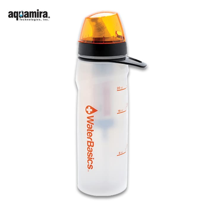 The WaterBasics Filter Water Bottle quickly purifies water.
