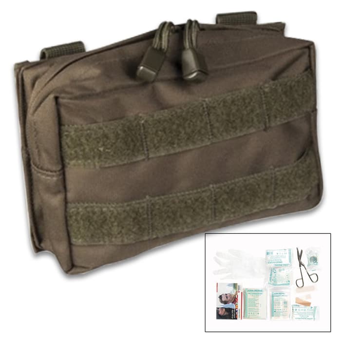 Mil-Tec 25-Piece First Aid Kit in MOLLE Belt Pouch - Camo - Military Grade; Made in Germany; Instructions; New; Sterile; Outdoors, Tactical, Home, Vehicle, Survival, Emergency, Prepper, Bug-Out