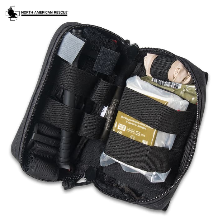 M-FAK Mini First Aid Kit - 500 Denier Nylon Construction, Point-Of-Wound First Aid Tools, MOLLE Backing, 13 Ozs