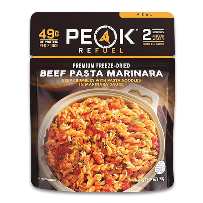 The Peak Refuel Beef Pasta Marinara in its pouch
