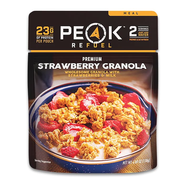 The Peak Refuel Strawberry Granola shown in its pouch