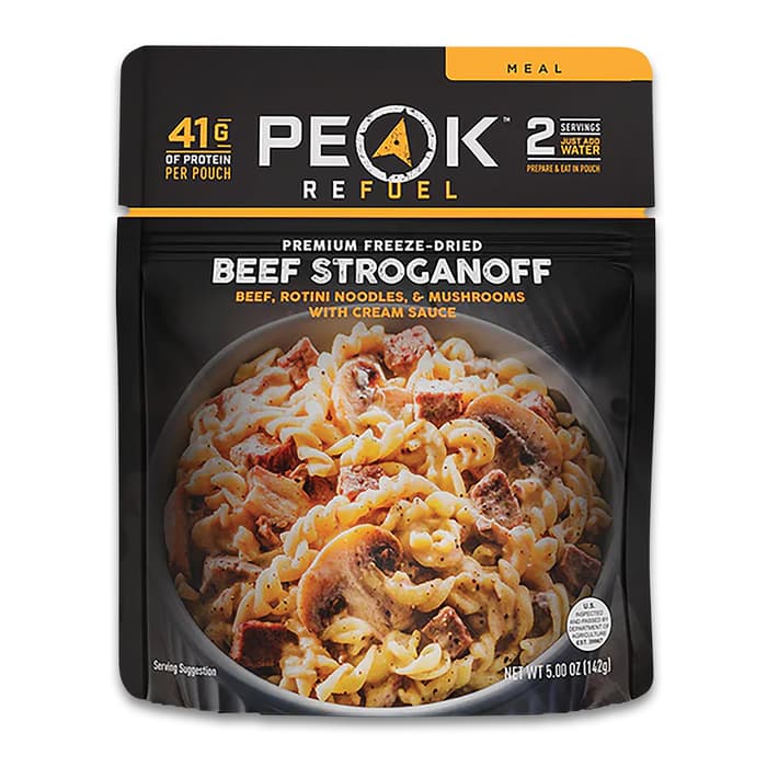 The Peak Refuel Beef Stroganoff packaging