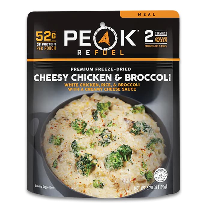 The Peak Refuel Cheesy Broccoli Chicken and Rice pouch