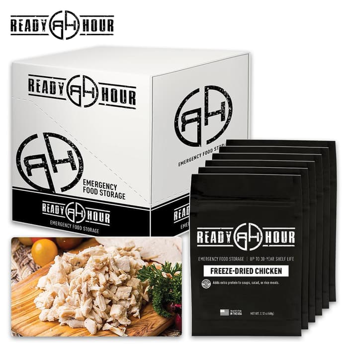 Ready Hour Freeze-Dried Chicken Case Pack - 24 Servings, Fat-Free, High-Protein, 30-Year Shelf-Life, Made In USA