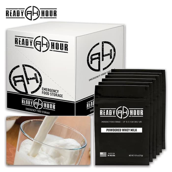 Ready Hour Powdered Whey Milk Case Pack -  96 Servings, No Refrigeration, 30-Year Shelf-Life, Just Add Water, Made In USA