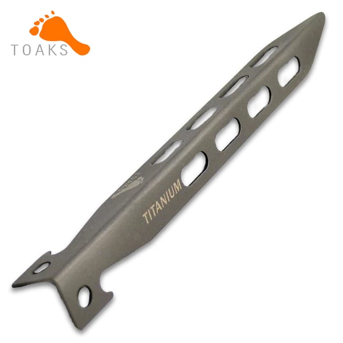 TOAKS Titanium Large V-Shaped Pegs And Pouch - Six-Pack, Titanium Alloy Construction, Minimalist Camping
