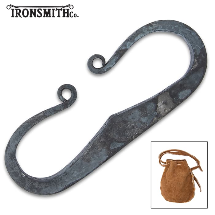 The Ironsmith Co. Medieval Fire Striker shown in and out of its pouch